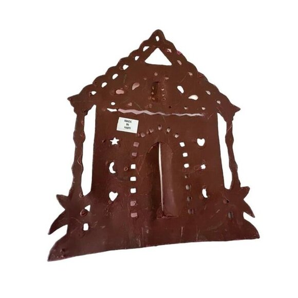 2 PCS Haiti Handmade Colorful Pink House Palm Tree Rustic Metal Wall‎ Hanging - Picture 6 of 6